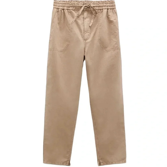 (NWOT) Zara High-Rise Cotton-Linen Jogger Pants -– Tan, Size 2 - Picture 1 of 9
